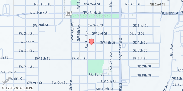 Map showing First Baptist Church of Okeechobee at 401 SW 4th St., Okeechobee, FL