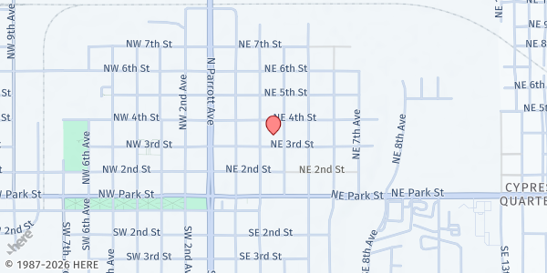 Map showing Okeechobee Church of God at 301 NE 4th Avenue, Okeechobee, FL