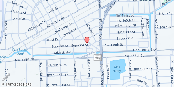 Map showing Jesus Rock Ministries Church of God at 1100 Opa-locka Blvd., Opa-locka, FL