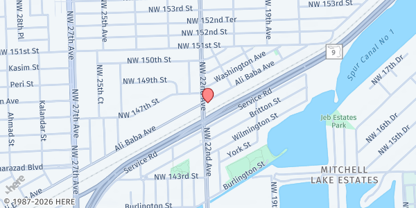 Map showing Make A Wish Veterans at 2198 Ali Baba Ave, Opa Locka, FL