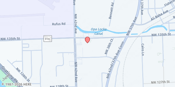 Map showing Ministerio Renuevo at 4100 NW 135th St., Opa-locka, FL