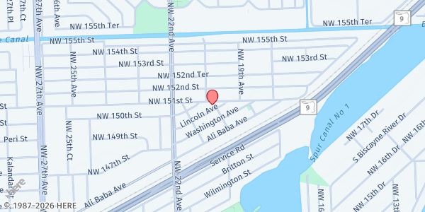Map showing Mt. Tabor Ministries at 15050 Johnson St, Opa Locka, FL
