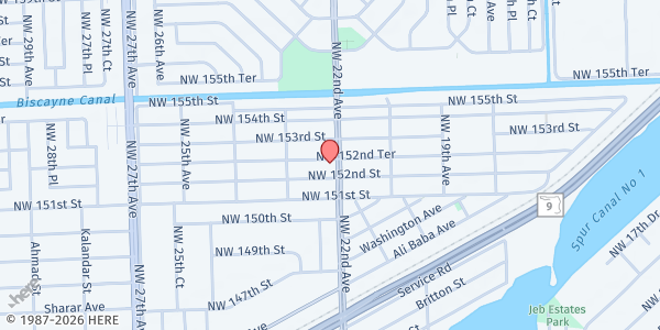 Map showing Mt. Zion AME Parking Lot at 15250 NW 22nd Ave, Opa Locka, FL
