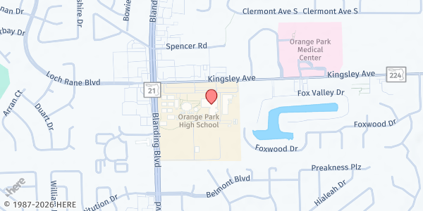 Map showing Children's Home Society Orange Park High School at 2300 Kingsley Avenue, Orange Park, FL