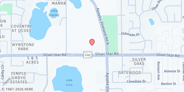 Map showing Apostolic Worship Center at 8001 Silver Star Rd., Orlando, FL
