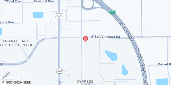 Map showing Assembly of God Bethel Church at 9501 Satellite Blvd, Orlando, FL