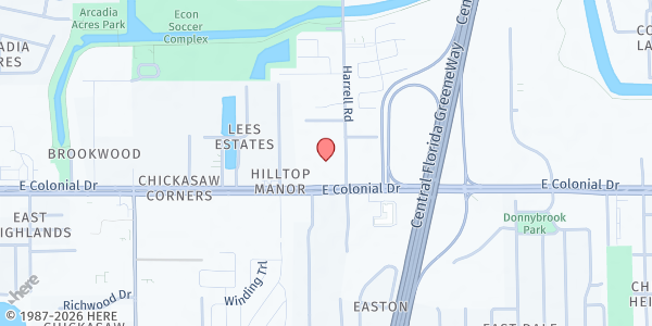 Map showing Centro De Adoracion Nueva Vision De Orlando at 8617 E. Colonial Dr., Orlando, FL