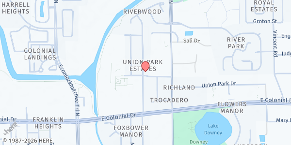 Map showing Centro de Adoracion Oasis at 2001 West Fall Dr., Orlando, FL