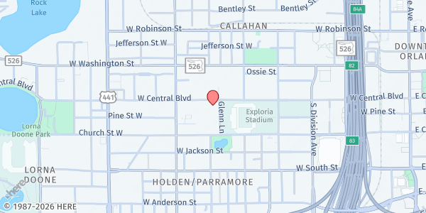 Map showing Christian Service Center at 808 West Central Blvd, Orlando, FL