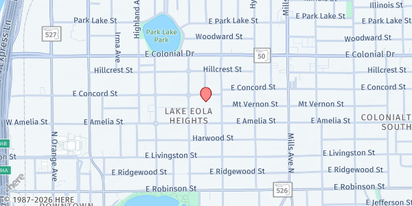 Map showing Concord Street Church of Christ at 626 E. Concord St., Orlando, FL