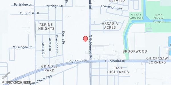 Map showing El Tabernaculo Pentecostal at 1720 N Goldenrod Rd., Orlando, FL