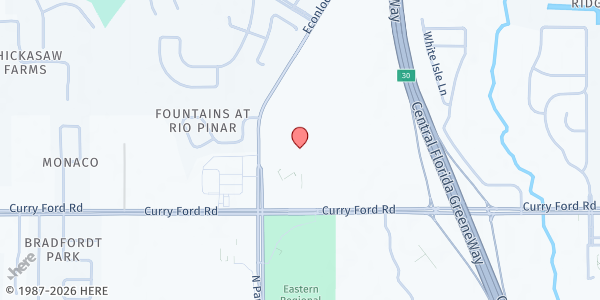 Map showing Faith Assembly of God at 9307 Curry Ford Road, Orlando, FL