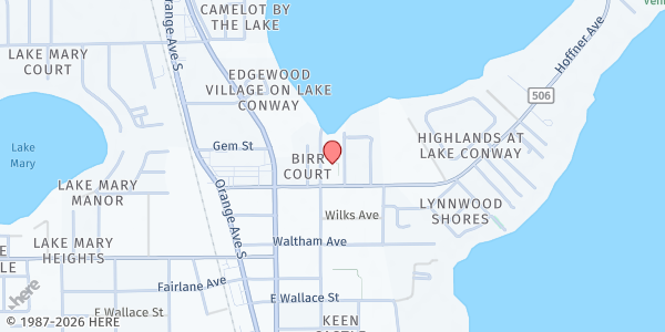 Map showing First Baptist Church of Pine Castle at 1001 Hoffner Avenue, Orlando, FL