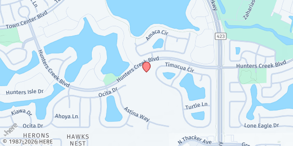 Map showing Greeneway Church at 3400 Hunters Creek Blvd., Orlando, FL