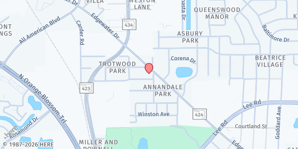 Map showing Human Crisis Center at 5514 Edgewater Dr., Orlando, FL