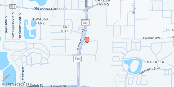 Map showing ICNA Relief Central Florida at 701 South Kirkman Road, Orlando, FL