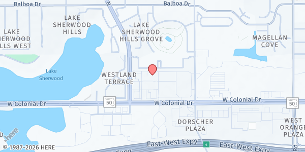 Map showing Judah Ministries Impact, Inc. at 7649 W. Colonial Dr., Orlando, FL