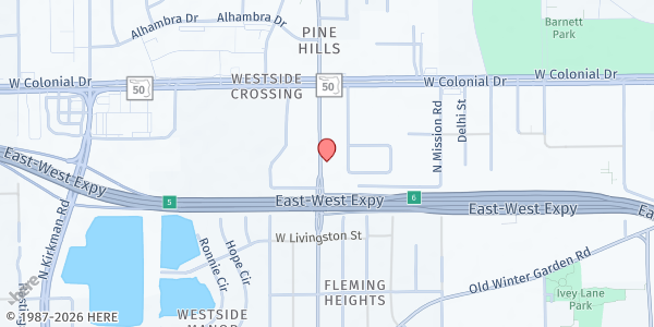Map showing Kingdom Building Church International - West Campus at 619 N. Pine Hills Rd., Orlando, FL