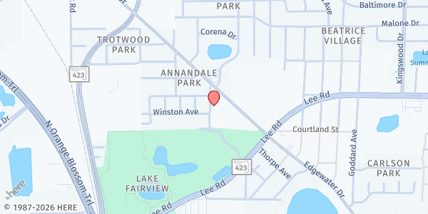 Map showing Life Focus Ministries at 5072 Edgewater Dr., Orlando, FL