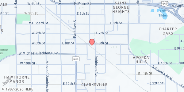 Map showing Loaves and Fishes at 206 E. 8th Street, Orlando, FL