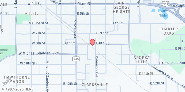 Map showing Loaves & Fishes of Apopka at 206 E. 8th Street, Orlando, FL