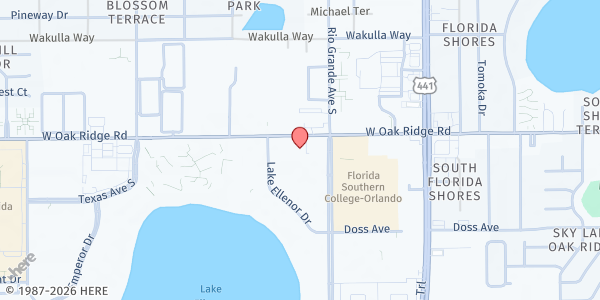 Map showing New Covenant Bible Fellowship at 1722 W. Oak Ridge Rd., Orlando, FL