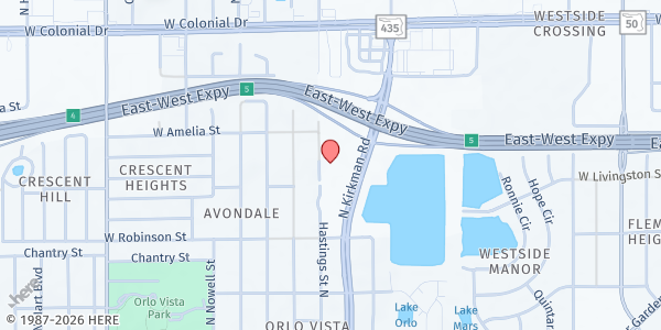 Map showing New Life Evangelistic Center at 432 N. Kirkman Rd., Orlando, FL