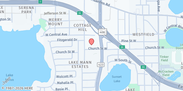 Map showing Olive Branch Community Development Corporation at 2525 West Church Street, Orlando, FL