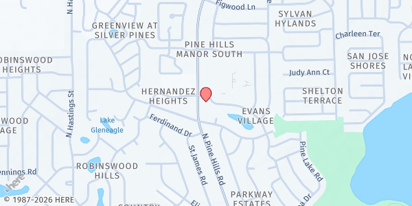 Map showing Pine Hills Community Church at 1305 N. Pine Hills Rd., Orlando, FL