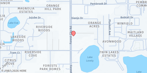 Map showing Riverside Baptist Church at 7719 Forest City Road, Orlando, FL
