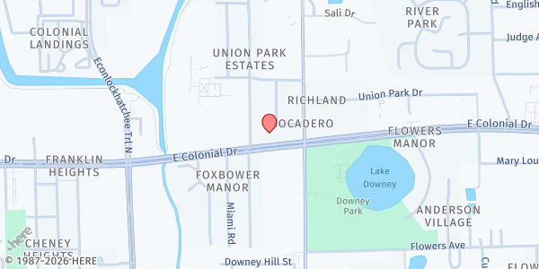 Map showing Samaritan Resource Center at 9837 E. Colonial Drive, Orlando, FL