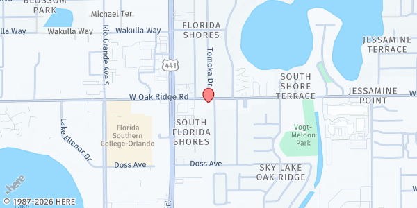 Map showing South Orlando S.D.A. Church at 1112 West Oakridge Road, Orlando, FL