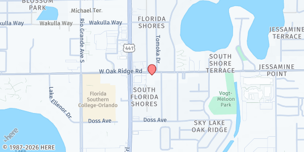 Map showing South Orlando Seventh-day Adventist Church at 1112 W. Oak Ridge Rd., Orlando, FL
