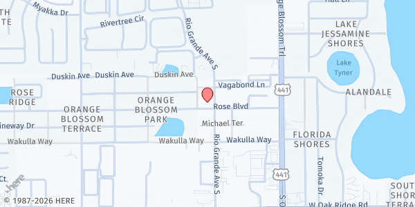 Map showing The IMPACT Outreach Ministries at 1705 Rose Blvd., Orlando, FL