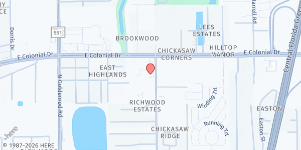 Map showing Union Park Church of the Nazarene at 1670 N. Chickasaw Trail, Orlando, FL