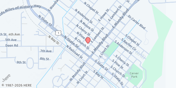 Map showing Care Cupboard Food Pantry Inc at 205 North Pine St., Ormond Beach, FL