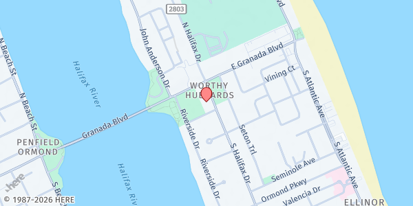 Map showing St. James Episcopal Church at 44 S Halifax Dr, Ormond Beach, FL