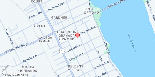 Map showing Strong Tower Christian Fellowship at 90 S. Ridgewood Ave, Ormond Beach, FL