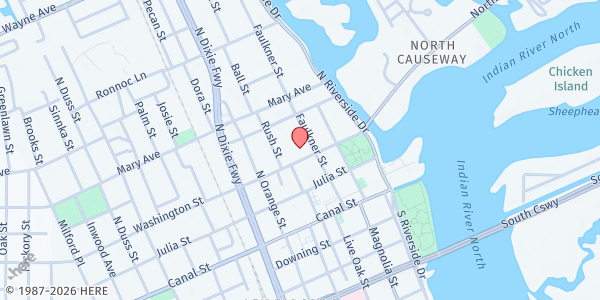 Map showing The Colors of Hunger at 203 Washington St, Ormond Beach, FL