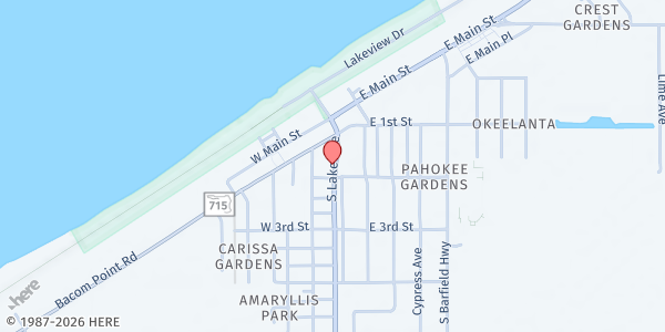 Map showing Church of the Harvest at 183 S. Lake Ave., Pahokee, FL