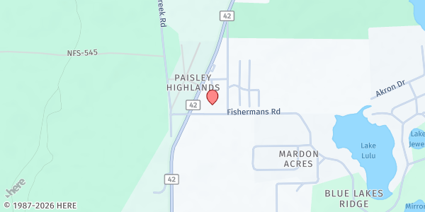 Map showing First Baptist Church of Paisley at 25145 Fisherman's Rd., Paisley, FL