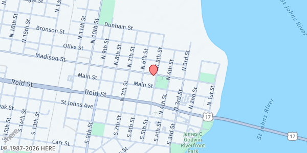 Map showing Putnam County Bread of Life - Main Location at 320 North 5th Street, Palatka, FL