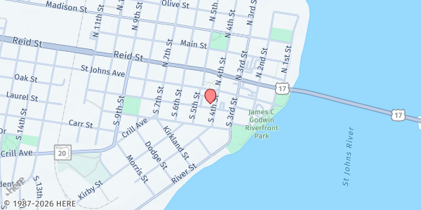 Map showing St. Monica Catholic Church at 114 South 4th Street, Palatka, FL