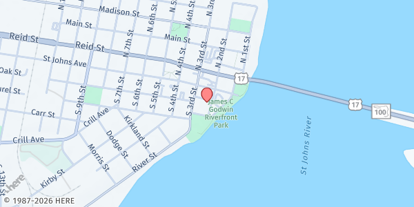 Map showing Westminster Hall - Cold Weather Sheltering at 126 S. 2nd Street, Palatka, FL