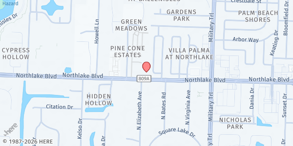 Map showing Metropolitan Community Church of the Palm Beaches at 4857 Northlake Blvd., Palm Beach Gardens, FL