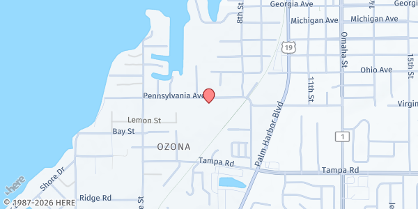 Map showing OZONA COMMUNITY CHURCH at 610 Pennsylvania Ave., Palm Harbor, FL