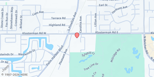 Map showing WORLD WIDE WORD OF FAITH at 1588 E. Klosterman Rd., Palm Harbor, FL