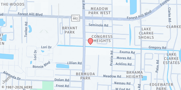 Map showing Mission Eglise Evangelique de la Bible at 1968 S. Congress Ave., Palm Springs, FL