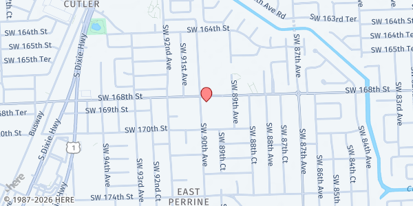 Map showing Christ Fellowship Church - Palmetto Bay at 8900 SW 168th St., Palmetto Bay, FL