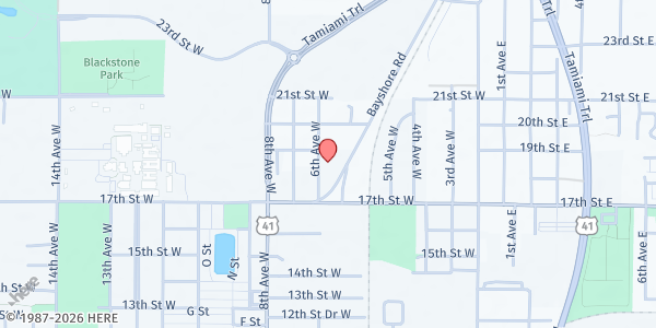 Map showing Bible Baptist Church of Palmetto at 1750 6th Ave. W., Palmetto, FL